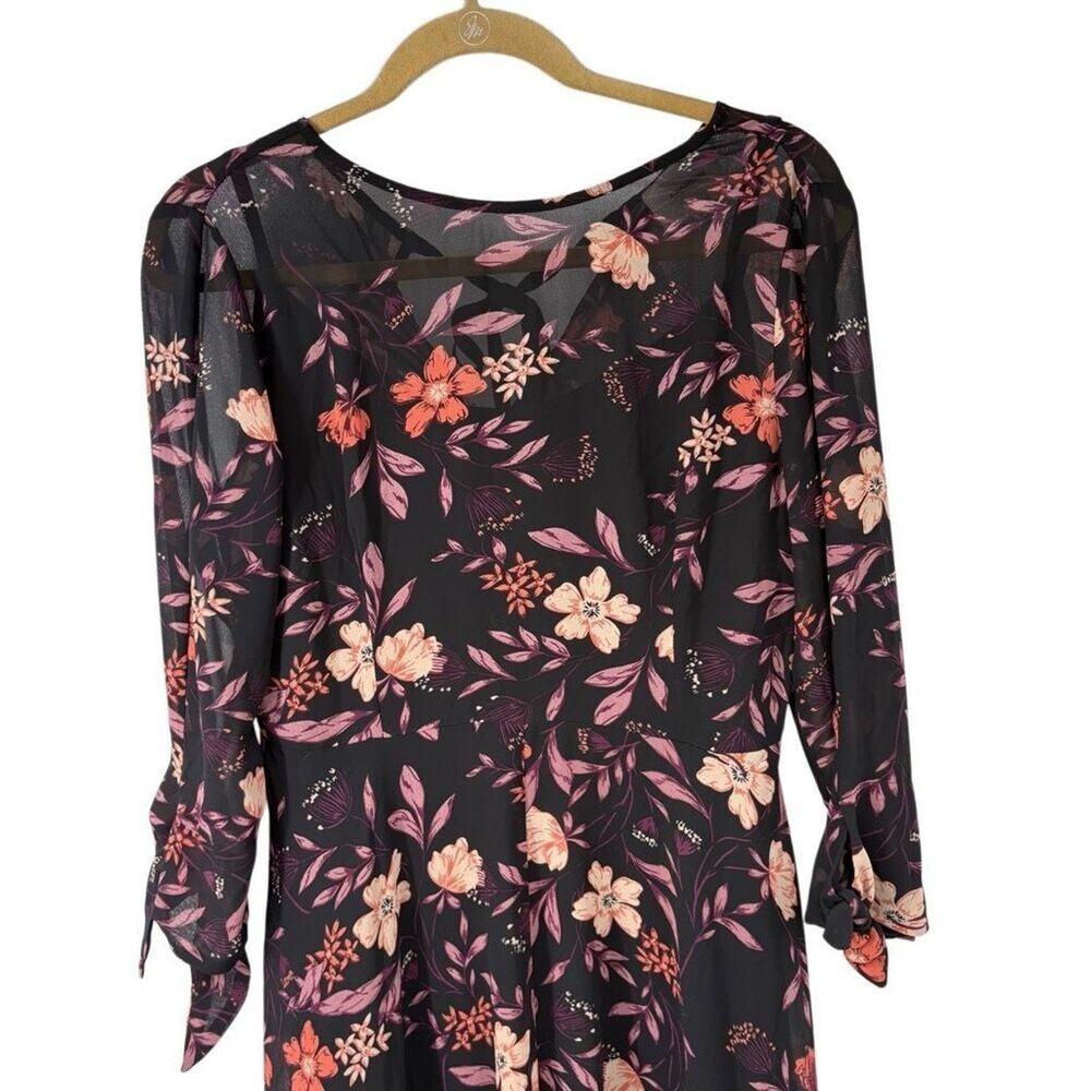 I. Madeline Passionate Love Black‎ Floral Print Midi Dress XL Womens View 2